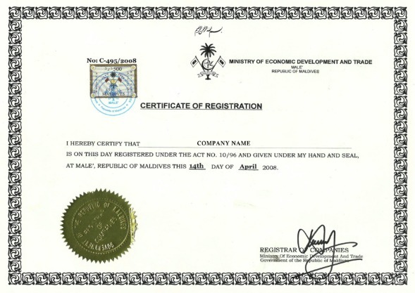 Maldives Certificate of Registration